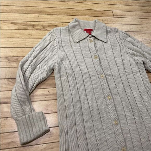 BURNS Wool Knit Duster Sweater Dress Womens 1X Vintage Tan Beige Long Cardigan - Picture 14 of 15